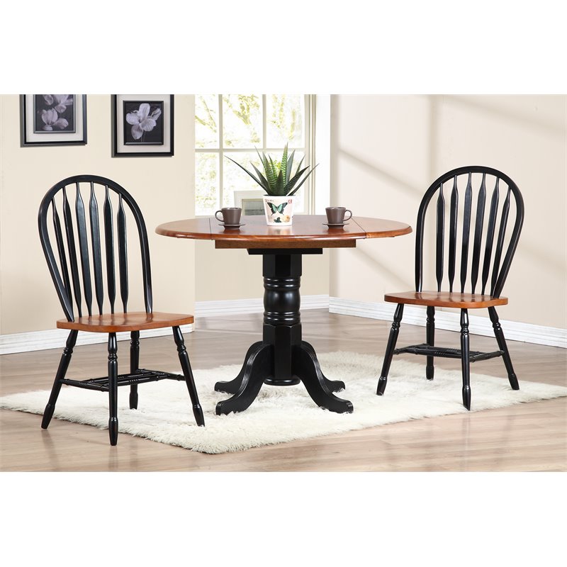Sunset Trading Black Cherry Selections 3-Piece Round Wood Dining Set in Black