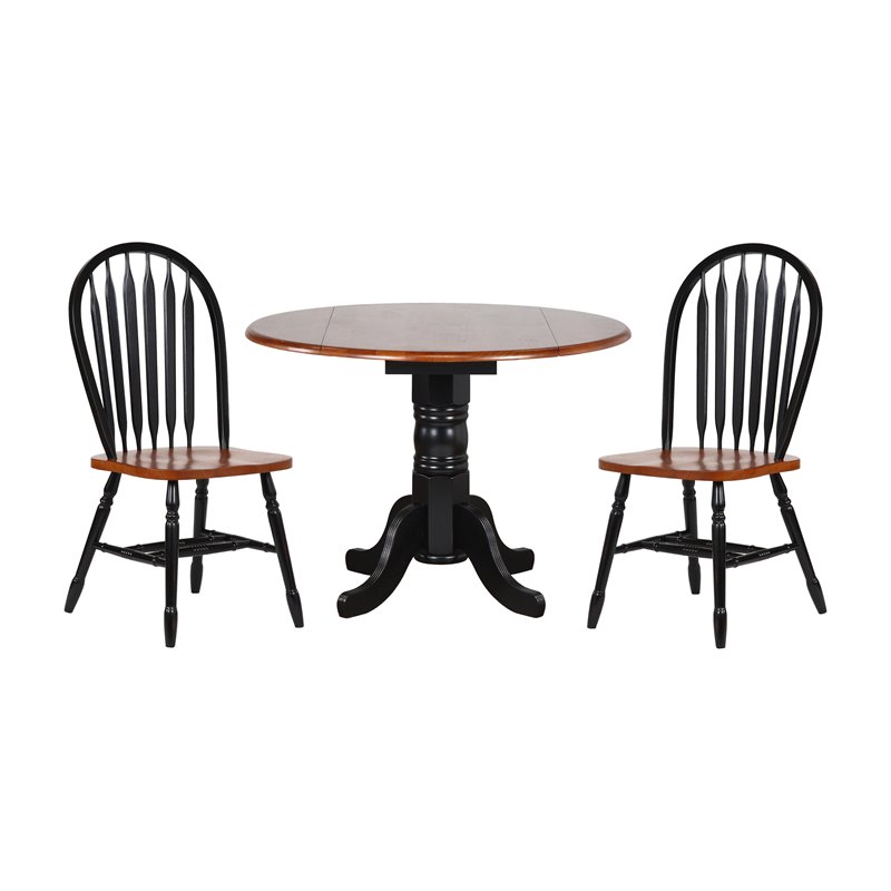 Sunset Trading Black Cherry Selections 3-Piece Round Wood Dining Set in Black