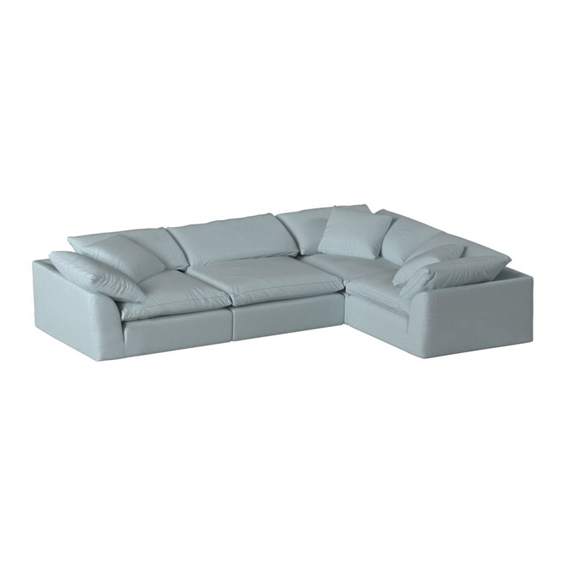 Sunset Trading Puff 4-Piece Slipcovered Modular Fabric Sectional in Blue