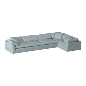 Sunset Trading Puff 5PC Slipcovered Modular Fabric Sectional Sofa in Blue