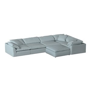 Sunset Trading Puff 6PC Slipcovered Modular Fabric Sectional Set in Blue