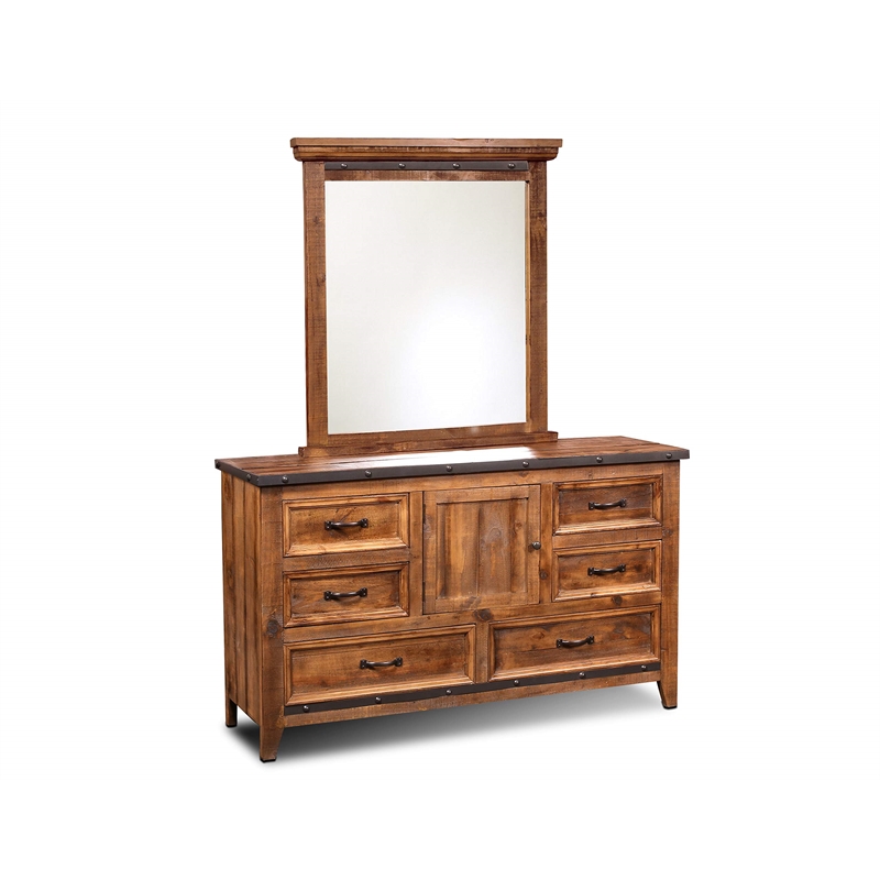 Sunset Trading Rustic City Contemporary Wood Mirror in Rustic Natural Oak