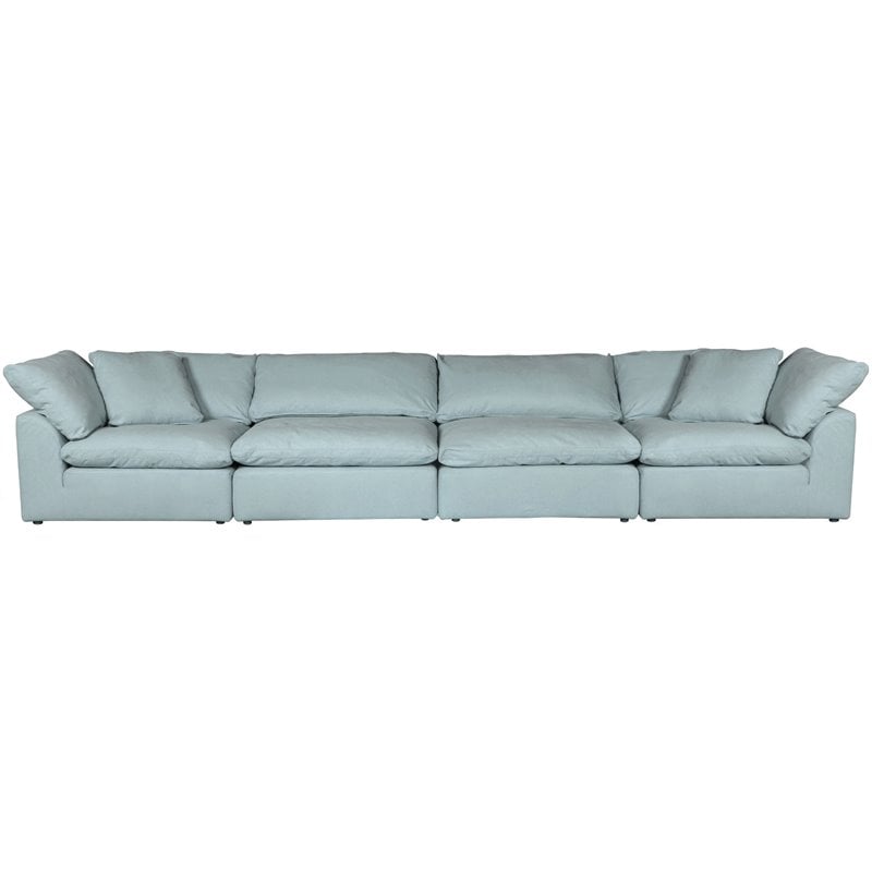 Sunset Trading Puff 4PC Slipcovered Modular Fabric Sectional Sofa in Blue