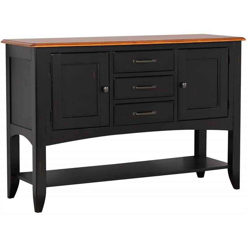 Selections 3-Drawers 1-Large Open Shelf Sideboard in Antique Black/Cherry Wood