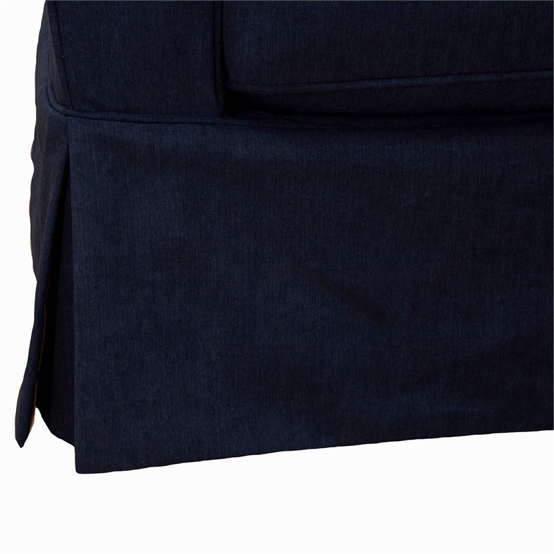 Americana Slipcovered Chair and Ottoman Set in Navy Blue Performance Fabric