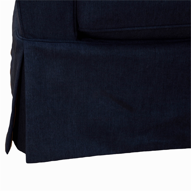 Americana Performance Fabric Box Cushion Slipcovered Sofa in Navy Blue