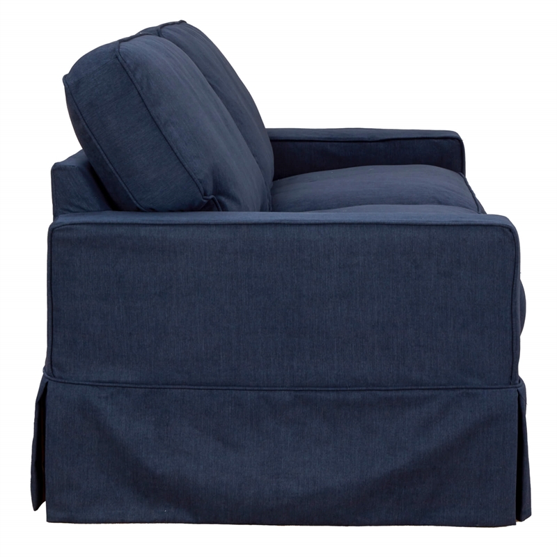 Americana Performance Fabric Box Cushion Slipcovered Sofa in Navy Blue