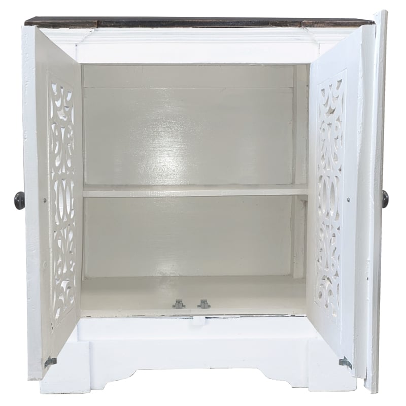 Cottage Solid Wood Accent Cabinet in Distressed White/Driftwood Brown
