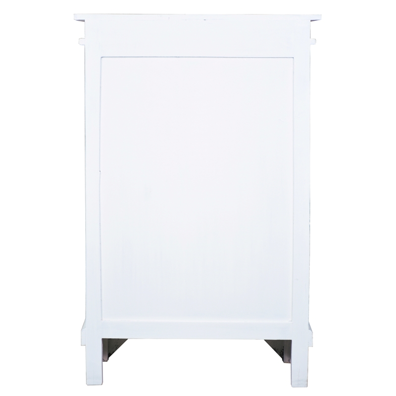 Cottage Solid Wood Carved Accent Cabinet in Distressed White/Driftwood Brown