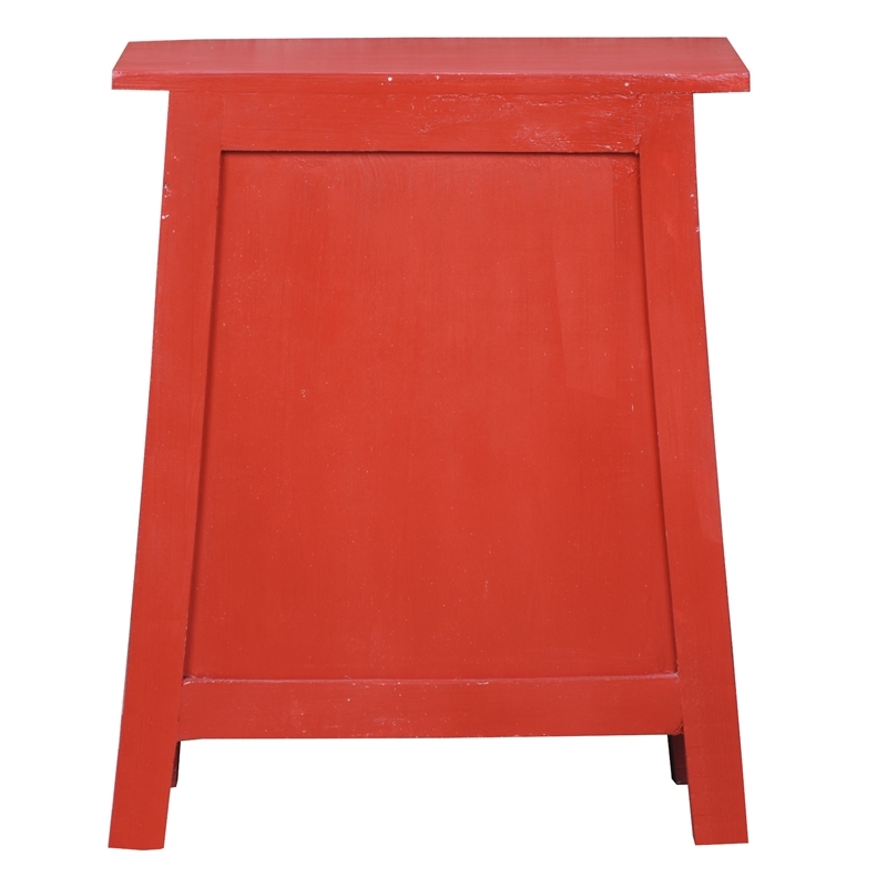 Cottage Solid Wood Zen End Table Nightstand in Distressed Red