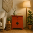 Cottage Solid Wood Zen End Table Nightstand in Distressed Red