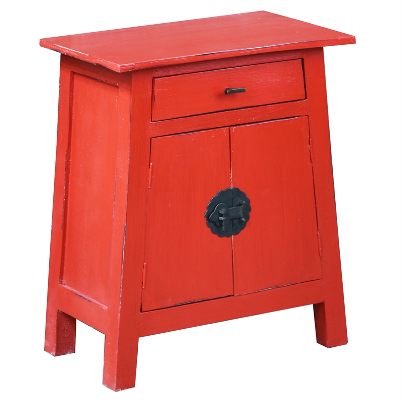 Cottage Solid Wood Zen End Table Nightstand in Distressed Red