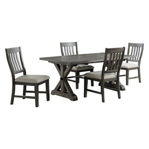 Trestle 5PC 96&quot Rectangle Extendable Dining Table Set in Distressed Gray Wood