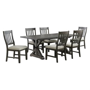 Trestle 7PC 96&quot Rectangle Extendable Dining Table Set in Distressed Gray Wood