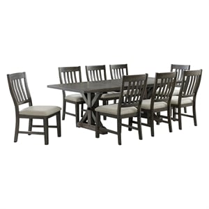 Trestle 9PC 96&quot Rectangle Extendable Dining Table Set in Distressed Gray Wood