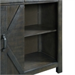 Trestle Server with Wine Rack Shelves Drawers in Distressed Gray Solid Wood