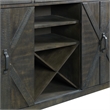 Trestle Server with Wine Rack Shelves Drawers in Distressed Gray Solid Wood