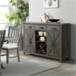Trestle Server with Wine Rack Shelves Drawers in Distressed Gray Solid Wood