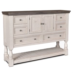 Rustic French 6 Drawer Dresser 2 Cabinets/Shelf in Distressed White/Brown Wood