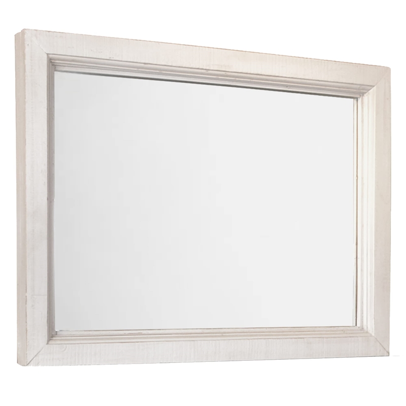 Rustic French Bedroom Mirror in Distressed White/Brown Solid Wood