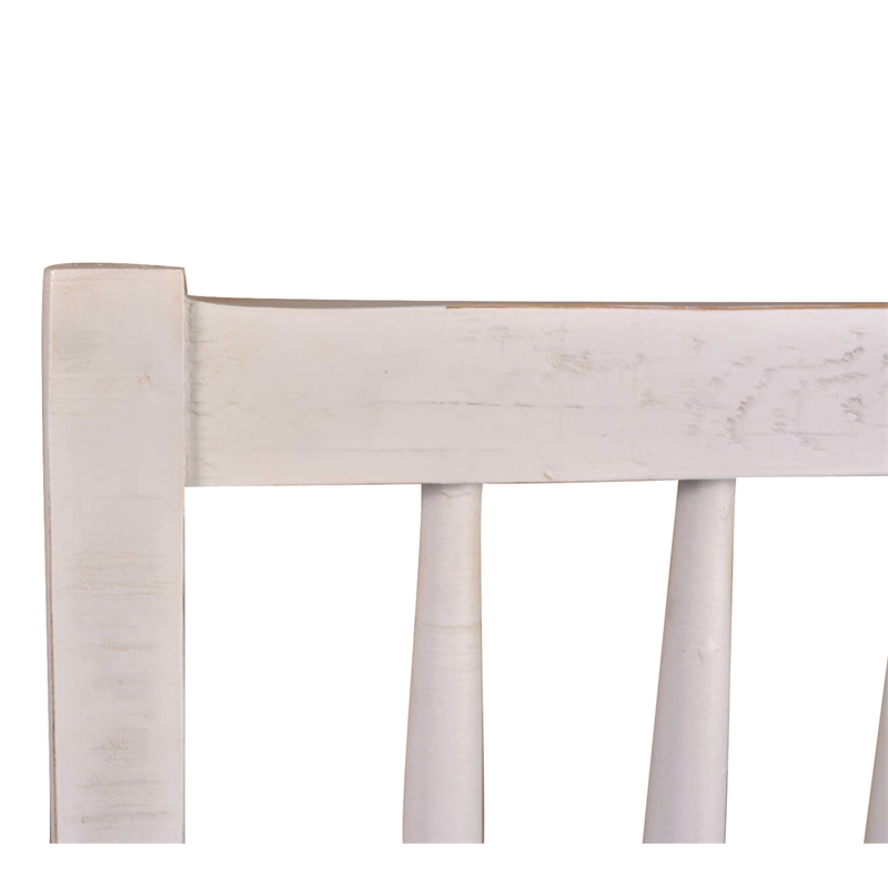 Rustic French Dining Chair in Distressed White Wood/Brown Fabric Seat Set of 2