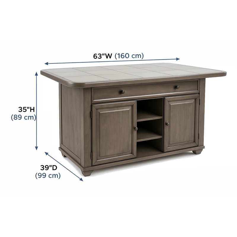 Shades of Gray Kitchen Island in Solid Wood with Grey Tile Top
