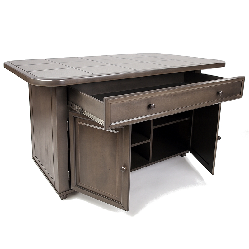 Shades of Gray Kitchen Island in Solid Wood with Grey Tile Top