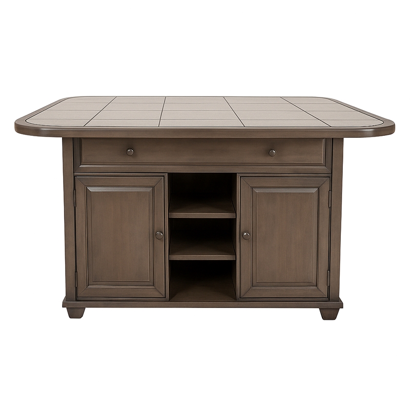 Shades of Gray Kitchen Island in Solid Wood with Grey Tile Top