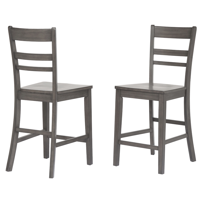Shades of Gray 3Pc Solid Wood Kitchen Island Set w Grey Tile Top and 2 Barstools