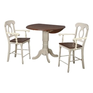 Sunset Trading Andrews 3Pc 42&quot Round Drop Leaf Pub Table Set White/Brown Wood