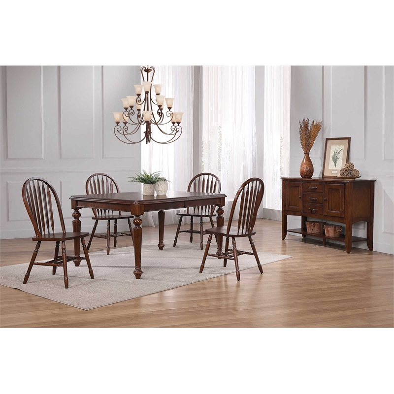 Andrews 6PC 76-in Rectangle Extending Dining Set w Sideboard Chestnut Brown Wood