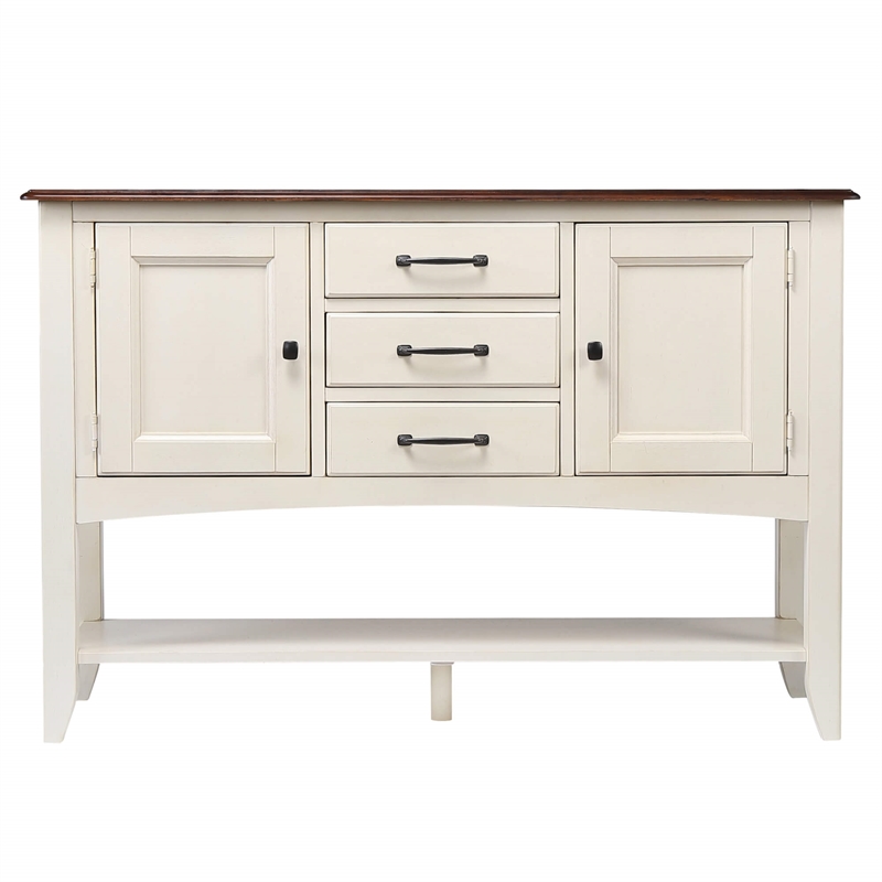 Andrews Extendable Dining Set and Sideboard in Antique White/Chestnut Brown Wood