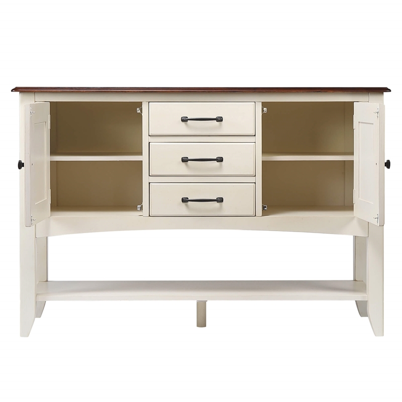 Andrews Extendable Dining Set and Sideboard in Antique White/Chestnut Brown Wood