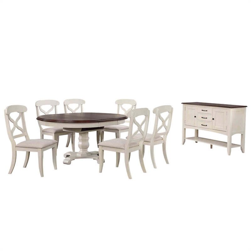 Andrews Extendable Dining Set and Sideboard in Antique White/Chestnut Brown Wood