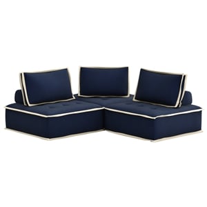 Pixie 3Pc Sofa Sectional Modular L Shaped Couch Navy Blue/Cream Fabric