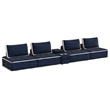 Pixie 5Pc L-Shaped Modular Sofa w Speaker Console USB Storage Blue/Cream Fabric