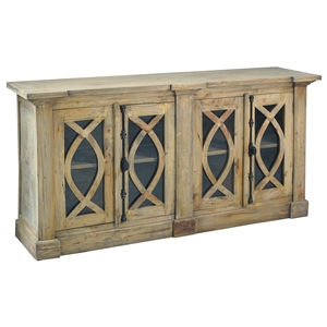 Cottage Curved Glass Door Sideboard Driftwood Brown Solid Wood Fully Assembled