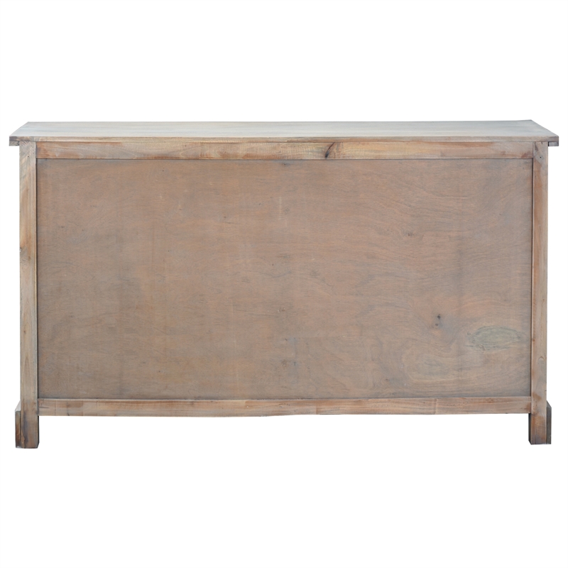Cottage Arched Glass Door Credenza Driftwood Brown Solid Wood Display Cabinet