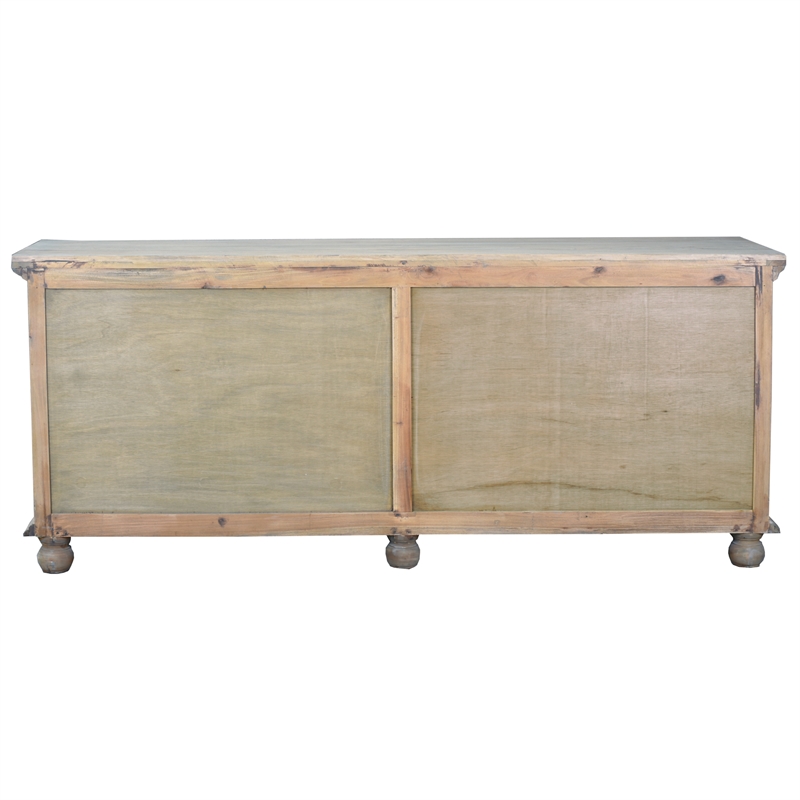 Cottage Clover Glass Door Credenza Driftwood Brown Solid Wood Display Cabinet