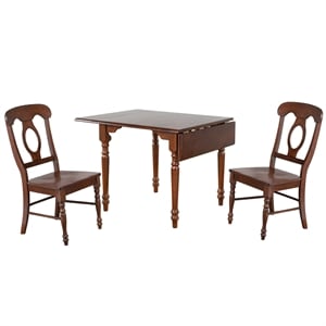 Andrews 3 Pc 48&quot Rectangle Drop Leaf Dining Set in Chestnut Brown Wood 2 Chairs