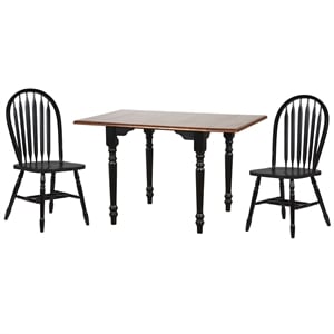 Selections 3 Pc 48&quot Rectangular Drop Leaf Table Dining Set in Black/Cherry Wood