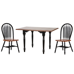 Selections 3PC 48&quot Rectangle Drop Leaf Table Dining Set Black/Cherry Wood