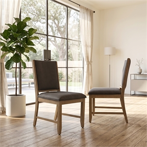 Saunders Dining Chairs Gray Padded Fabric Seat/Back Brown Acacia Wood (Set of 2)