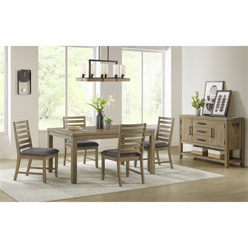 Saunders 6PC Extendable Dining Table Set Server USB 4 Chairs  Brown Acacia Wood