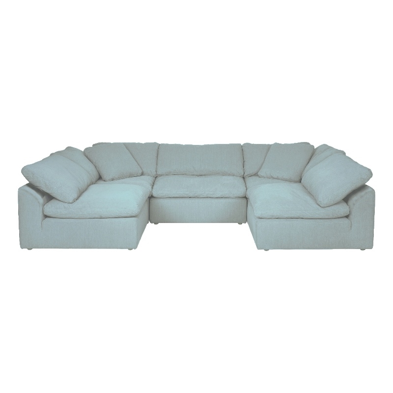 Puff 5 Pc Slipcovered Modular Sectional Sofa Performance Fabric Ocean Blue