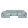 Puff 5 Pc Slipcovered Modular Sectional Sofa Performance Fabric Ocean Blue