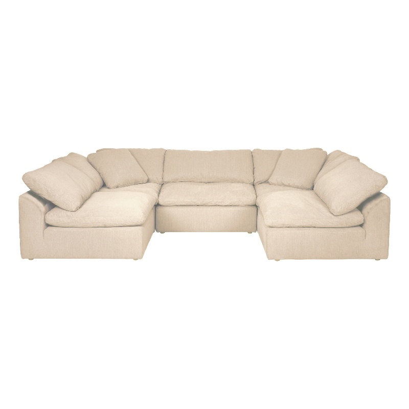 Puff 5 Pc Slipcovered Modular Sectional Sofa Performance Fabric Tan