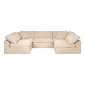 Puff 5 Pc Slipcovered Modular Sectional Sofa Performance Fabric Tan