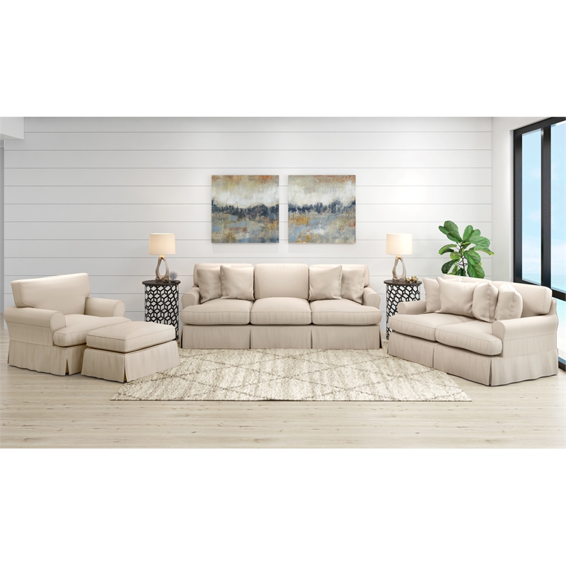 Horizon 4PC Slipcovered Living Room Sofa Set in Tan Washable Performance Fabric