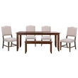 Simply Brook 6PC Extension Dining Set Performance Fabric Chairs Bench Brown Wood